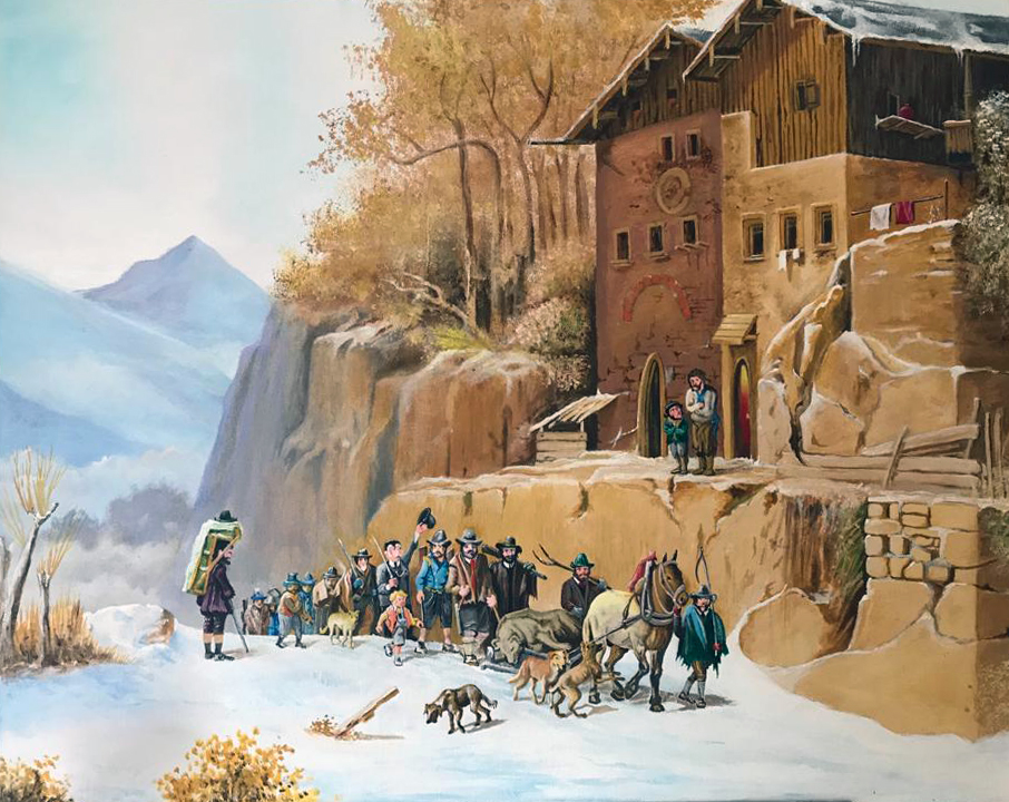 Reproduction of The Return Of A Bear Hunting Party Depicted In A Painting Of Heinrich Bürkel